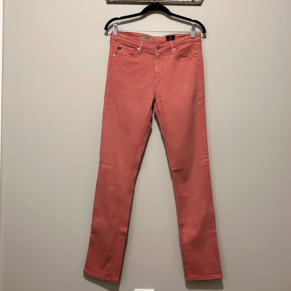 AG Jeans “The Prima”, Mid-Rise Cigarette Jeans, Coral, 28 Regular Length